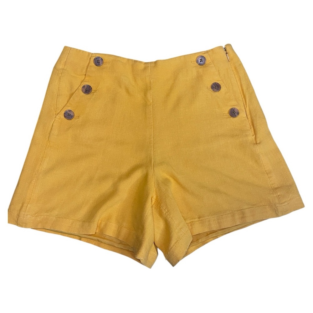 J.Crew Mustard Yellow Linen Blend Sailor Button High-Waisted Shorts | Size 4